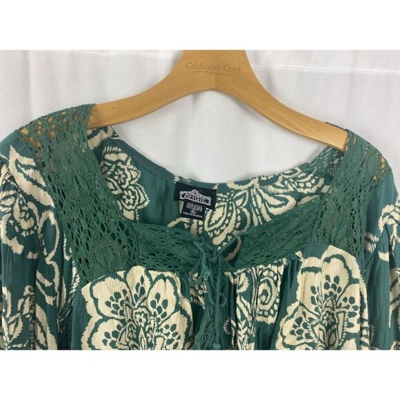 Angie Bohemian Floral Pheasant Green White Top Women's XL - Picture 3 of 9